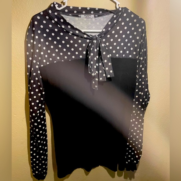 Women’s Zeagoo black and white polkadot long sleeve sweater-XL - Picture 1 of 6